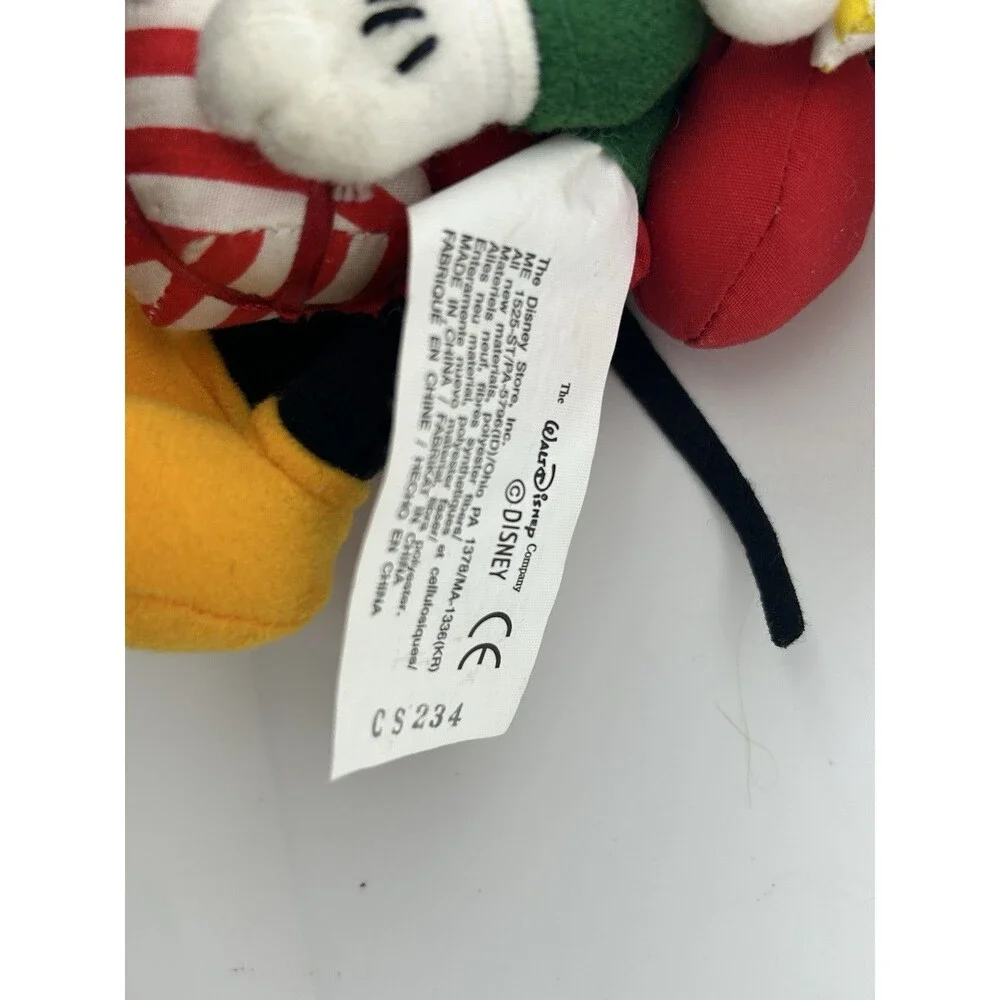 Disney Store Candy Cane Christmas Mickey Mouse Plush Hanging Ornament Vintage